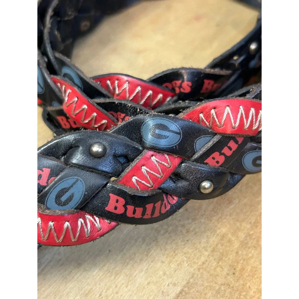 Fossil‎ Belt Mens Large Red Black Georgia Bulldogs Dawgs Braided Leather